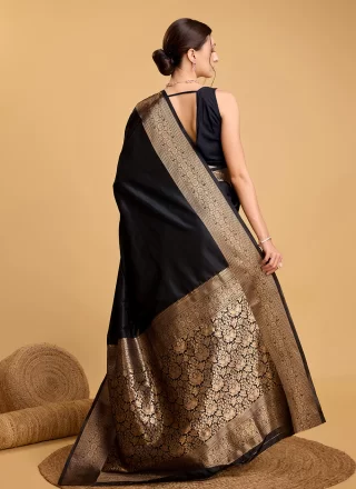 Black Silk Casual Sari with Woven Work for Casual
