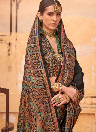 Black Silk Classic Saree with Paisley Print Work for Ceremonial