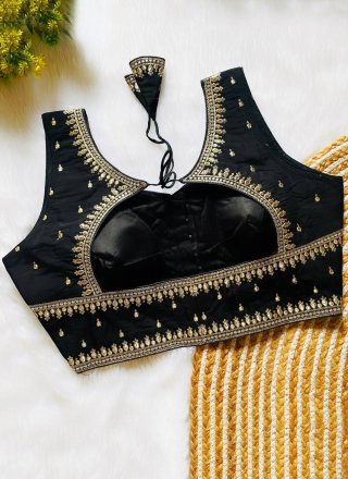 Black Silk Designer Blouse with Embroidered and Zari Work for Women