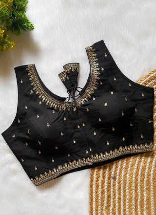 Black Silk Designer Blouse with Embroidered and Zari Work for Women