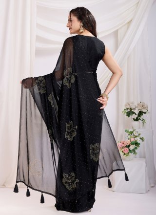 Black Silk Diamond Work Contemporary Saree