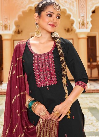Black Silk Embroidered and Sequins Work Readymade Salwar Suit