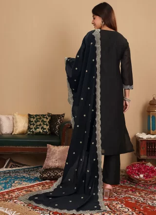 Black Silk Embroidered and Zari Work Readymade Salwar Suit for Women