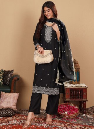 Black Silk Embroidered and Zari Work Readymade Salwar Suit for Women