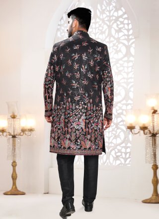 Black Silk Embroidered, Sequins and Thread Work Indo Western
