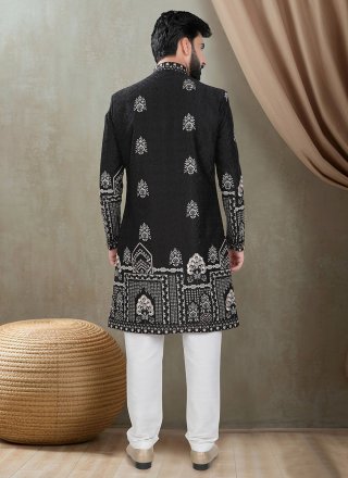 Black Silk Embroidered, Sequins and Thread Work Indo Western