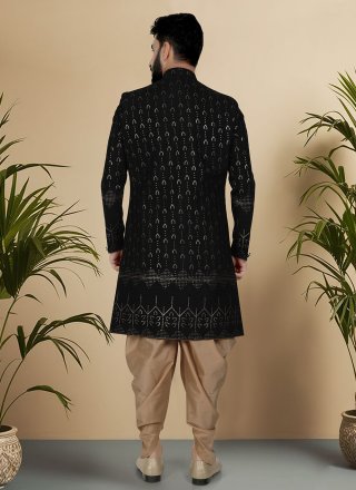 Black Silk Embroidered, Sequins and Thread Work Indo Western