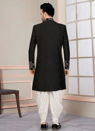 Black Silk Indo Western with Buttons Work