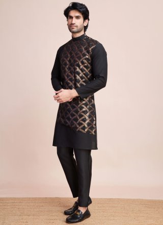 Black Silk Kurta Mens Wear
