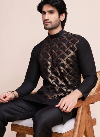 Black Silk Kurta Mens Wear