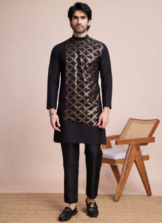 Black Silk Kurta Mens Wear