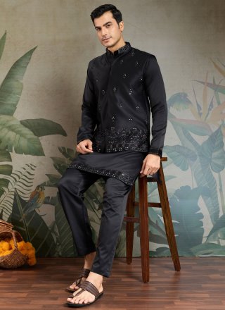 Black Silk Kurta Payjama with Jacket