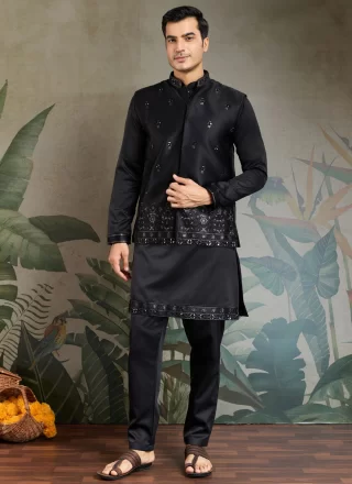 Black Silk Kurta Payjama with Jacket