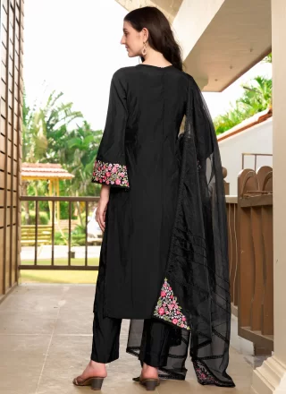 Black Silk Pant Style Suit with Embroidered Work