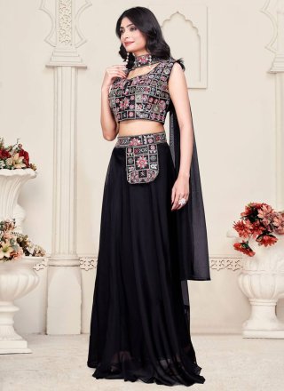 Black Silk Readymade Lehenga Choli In Plain