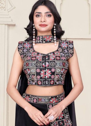 Black Silk Readymade Lehenga Choli In Plain