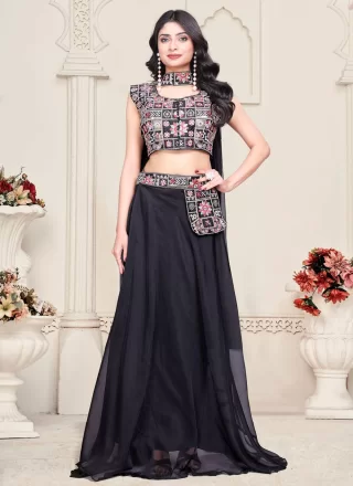 Black Silk Readymade Lehenga Choli In Plain