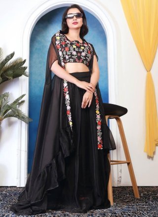 Black Silk Readymade Lehenga Choli In Plain for Ceremonial