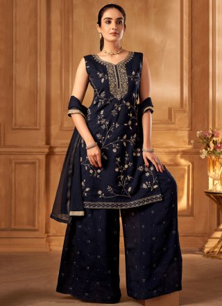 Black Silk Readymade Style with Embroidered and Zari Work