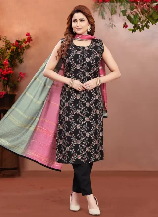 Black Silk Salwar Suit with Embroidered Work