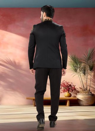 Black Suiting Jodhpuri Suit with Hand Work