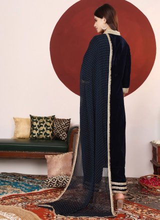 Black Velvet Embroidered and Zari Work Readymade Salwar Suit for Women