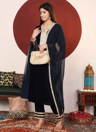 Black Velvet Embroidered and Zari Work Readymade Salwar Suit for Women
