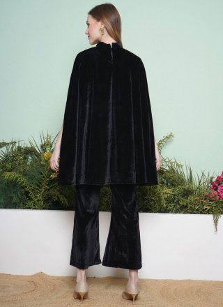 Black Velvet Embroidered Work Designer Gown