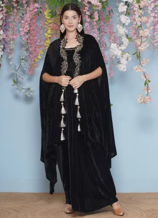 Black Velvet Embroidered Work Gown for Festival