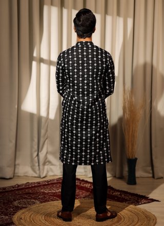 Black Viscose Kurta Pyjama with Embroidered Work
