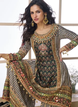 Black Viscose Readymade Salwar Suit with Embroidered, Gota and Hand Work for Women
