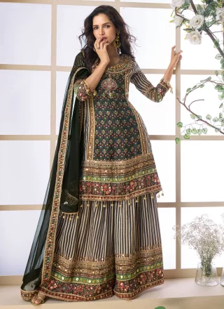 Black Viscose Readymade Salwar Suit with Embroidered, Gota and Hand Work for Women