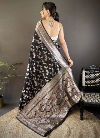 Black Weaving and Zari Work Banarasi Silk Contemporary Sari