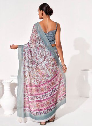 Blended Cotton Classic Sari In Grey