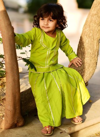 Blended Cotton Designer Kurti In Green