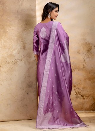 Blended Cotton Salwar Suit In Lavender Color