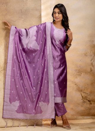 Blended Cotton Salwar Suit In Lavender Color