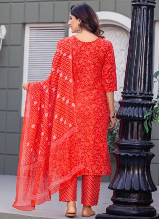 Blended Cotton Salwar Suit In Red Colour