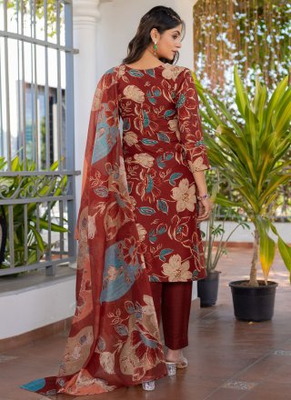 Blended Cotton Salwar Suit with Floral Patch and Print Work