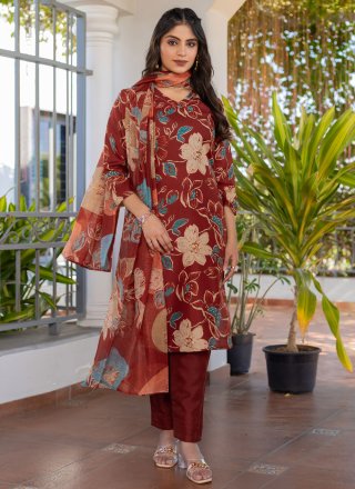 Blended Cotton Salwar Suit with Floral Patch and Print Work