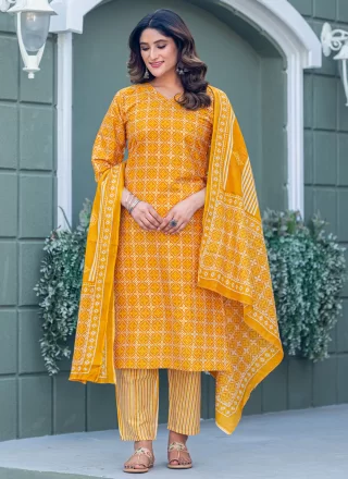 Blended Cotton Salwar Suit with Print Work