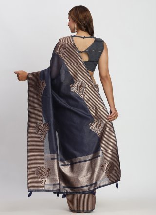 Blissful Blue Cotton Classic Saree with Woven Work