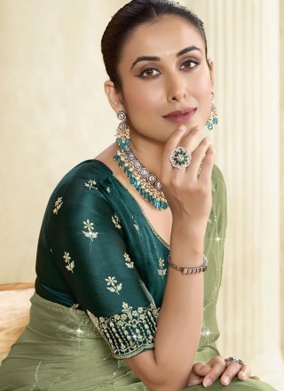Blissful Green Silk Trendy Saree