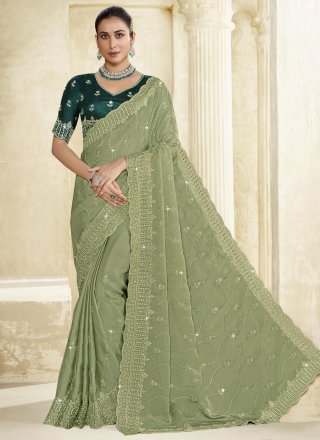 Blissful Green Silk Trendy Saree