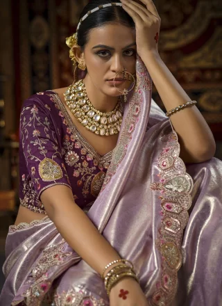 Blissful Lavender Silk Contemporary Sari with Cut, Embroidered, Sequins, Weaving and Zari Work