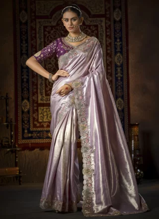 Blissful Lavender Silk Contemporary Sari with Cut, Embroidered, Sequins, Weaving and Zari Work