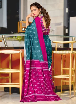 Block Print Work Soft Cotton Traditional Saree In Blue and Grey for Casual