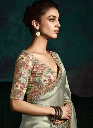 Blue and Grey Fancy Fabric Designer Saree