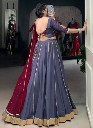 Blue and Grey Rayon Readymade Lehenga Choli with Lace Work for Ceremonial