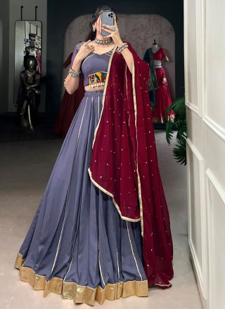 Blue and Grey Rayon Readymade Lehenga Choli with Lace Work for Ceremonial